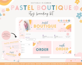 Etsy Shop branding kit, Etsy pastel branding pack, Thank You Card, Etsy listing design, Etsy logo branding, Canva Etsy Banner Mockup,BB76