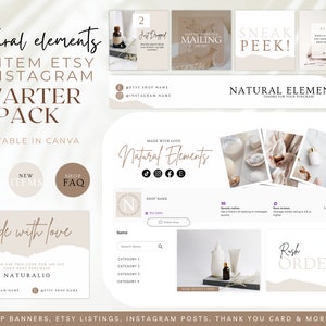 Startpakket voor Etsy Shop-branding, Etsy-brandingkit, sjablonen voor Instagram-berichten en hoogtepunten, zakelijk bedankkaartje, Etsy-banner, BB34