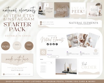 Etsy Shop branding starter pack, Etsy branding kit, Instagram post and highlights templates, Business Thank You Card, Etsy banner, BB34