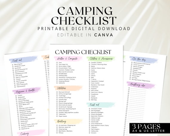 Printable Camping Checklist, Editable Travel Checklist, Camping Trip packing list, RV camp checklist, Scouts Trip Checklist, To do List, 010