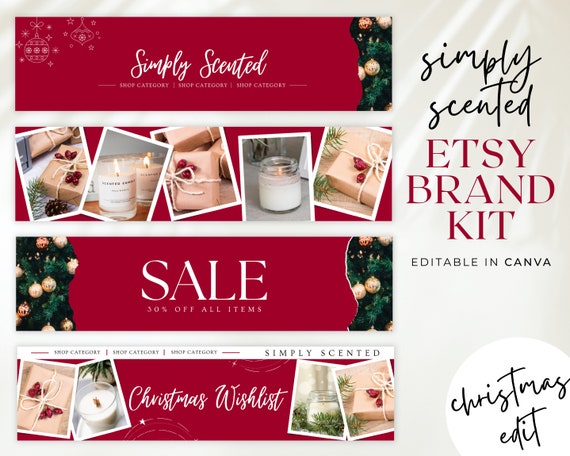 Christmas sale Etsy branding kit, Etsy business branding kit, Christmas Editable Etsy carousel banner template, Winter Etsy shop set, BB35