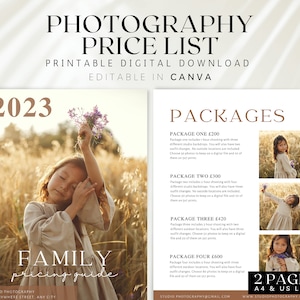 Editable Family Photoshoot Price List, Photography Pricing Guide Book, Neutral Family mini session template, Newborn Pricing Guide, BB63