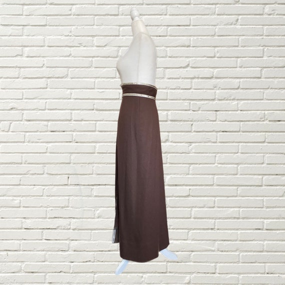 Vintage 60s Mod Maxi Skirt - Brown Wool Blend Gol… - image 4