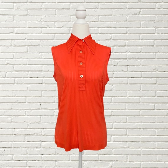 Abercrombie & Fitch, Vintage 70s Abercrombie & Fitch Orange Mesh Stripe Tank Top (XS/S)