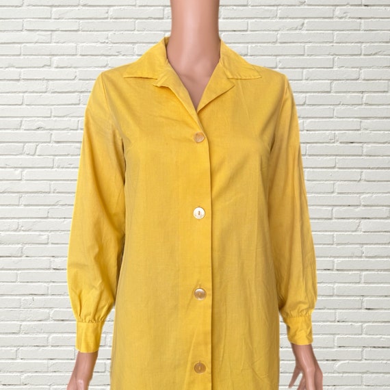 Vintage 60s Mini Dress - Yellow Cotton Long Sleev… - image 2