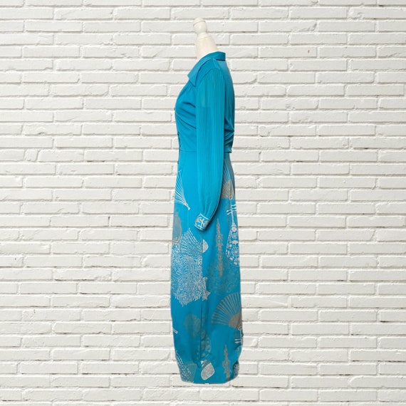 Vintage 70s Alfred Shaheen Maxi Dress - Blue Long… - image 3