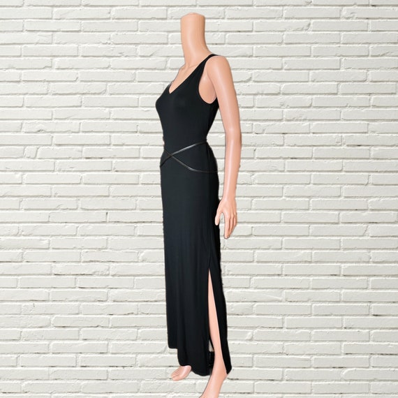 Vintage 90s Y2K Donna Karen Black Maxi Dress Leat… - image 3