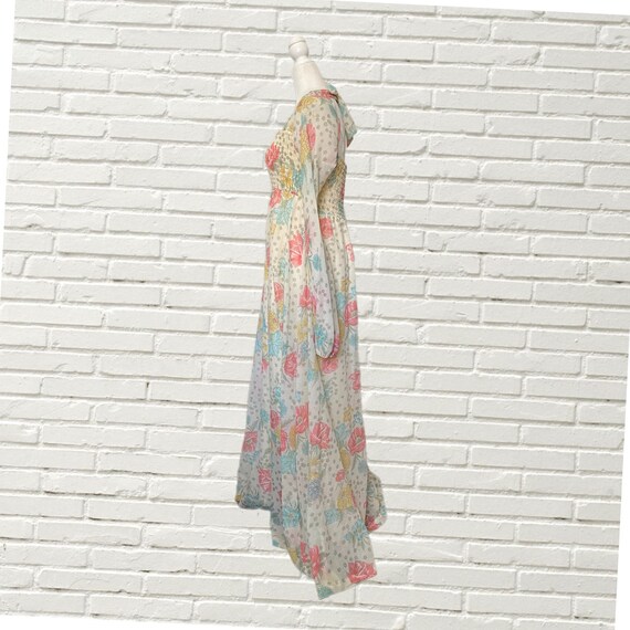 Vintage 70s Maxi Dress - Floral Print Gauze Cotto… - image 4