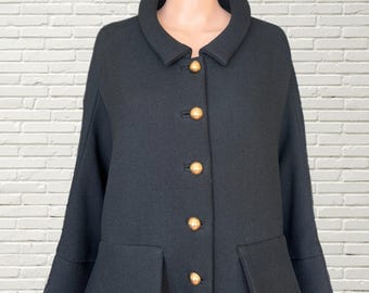 Vintage Y2K BALENCIAGA EDITIONS Black Wool Coat - Large Gold