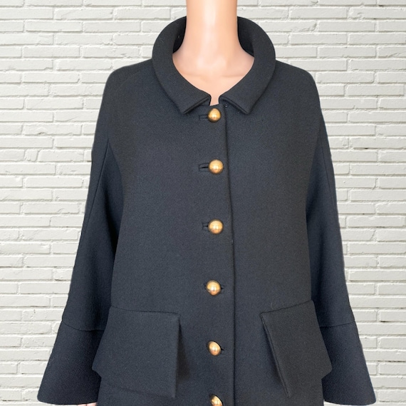 Vintage Y2K BALENCIAGA EDITIONS Black Wool Coat - Large Gold