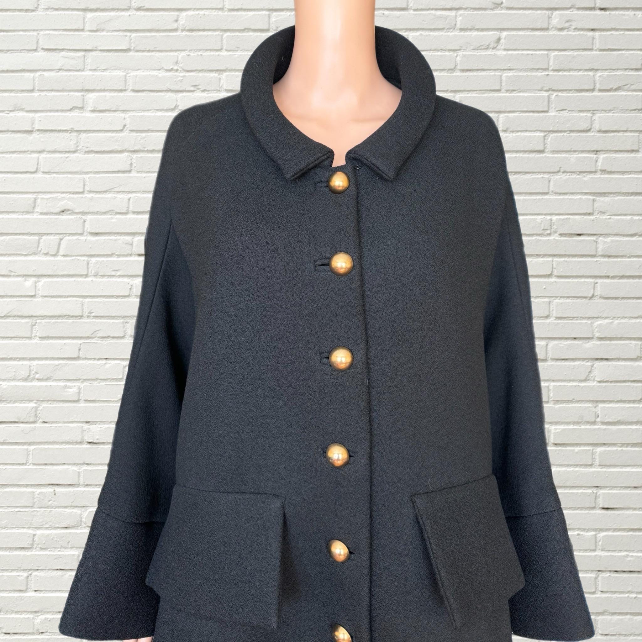 Vintage Y2K BALENCIAGA EDITIONS Black Wool Coat - Large Gold