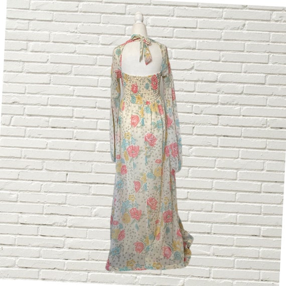 Vintage 70s Maxi Dress - Floral Print Gauze Cotto… - image 5
