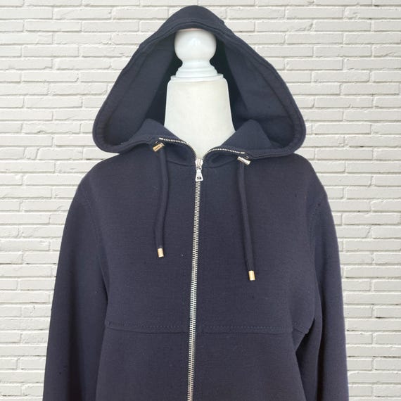 Vintage 90s PRADA Wool Jacket - Navy Blue Zip up Hooded Jacket