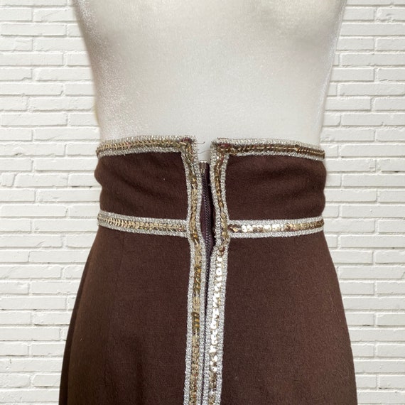 Vintage 60s Mod Maxi Skirt - Brown Wool Blend Gol… - image 3