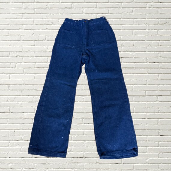 Vintage 70s Wrangler Bell Bottom Jeans Blue Denim Wide Leg Petite 