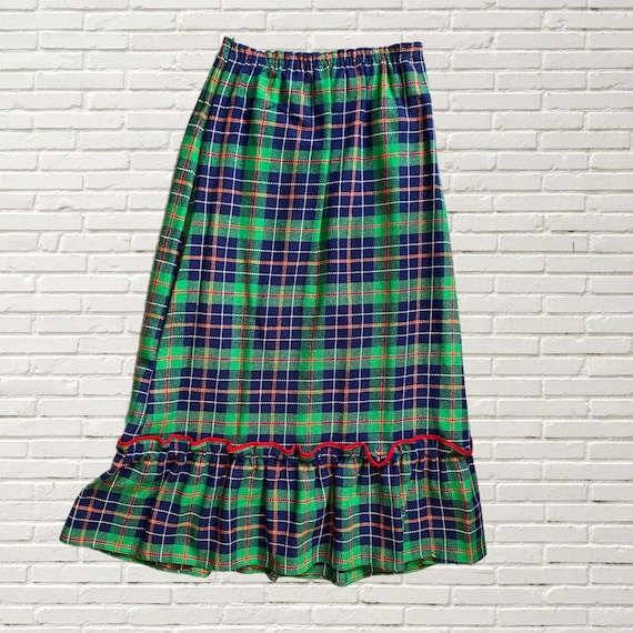 Vintage 70s Plaid Tartan Maxi Skirt - Ruffle Hem,… - image 3