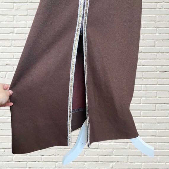 Vintage 60s Mod Maxi Skirt - Brown Wool Blend Gol… - image 5