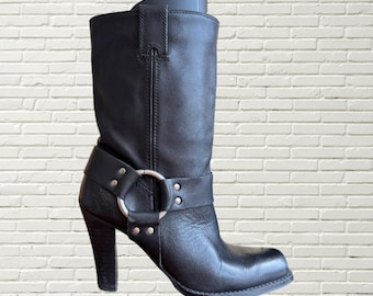 HARLEY DAVIDSON Black Leather High Heel Moto Boots With  display picture 1
