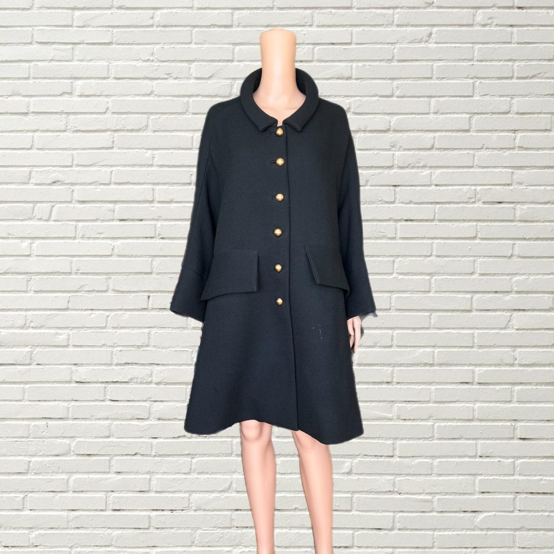 〈 Balenciaga 〉Vintage Wool Coat ＊ Vintage Y2K BALENCIAGA EDITIONS Black Wool Coat - Large Gold
