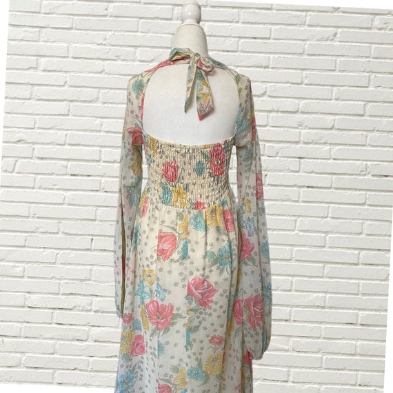 Vintage 70s Maxi Dress - Floral Print Gauze Cotto… - image 9
