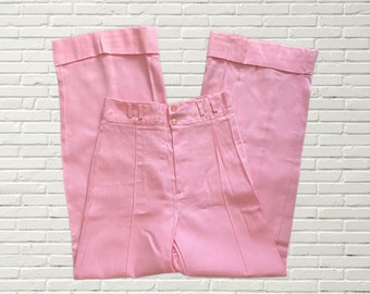 Vintage 70s Bell Bottom Pants - Bubblegum Barbie pink - High waisted wide leg - size s