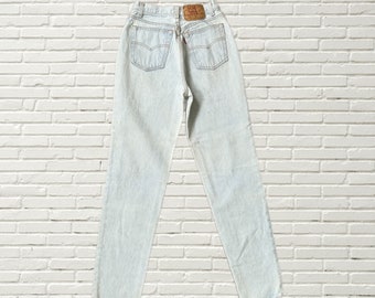 Vintage 90s Levi’s Button Fly Jeans - Ultra Light Wash High Waisted Tapered - made in USA. size xs