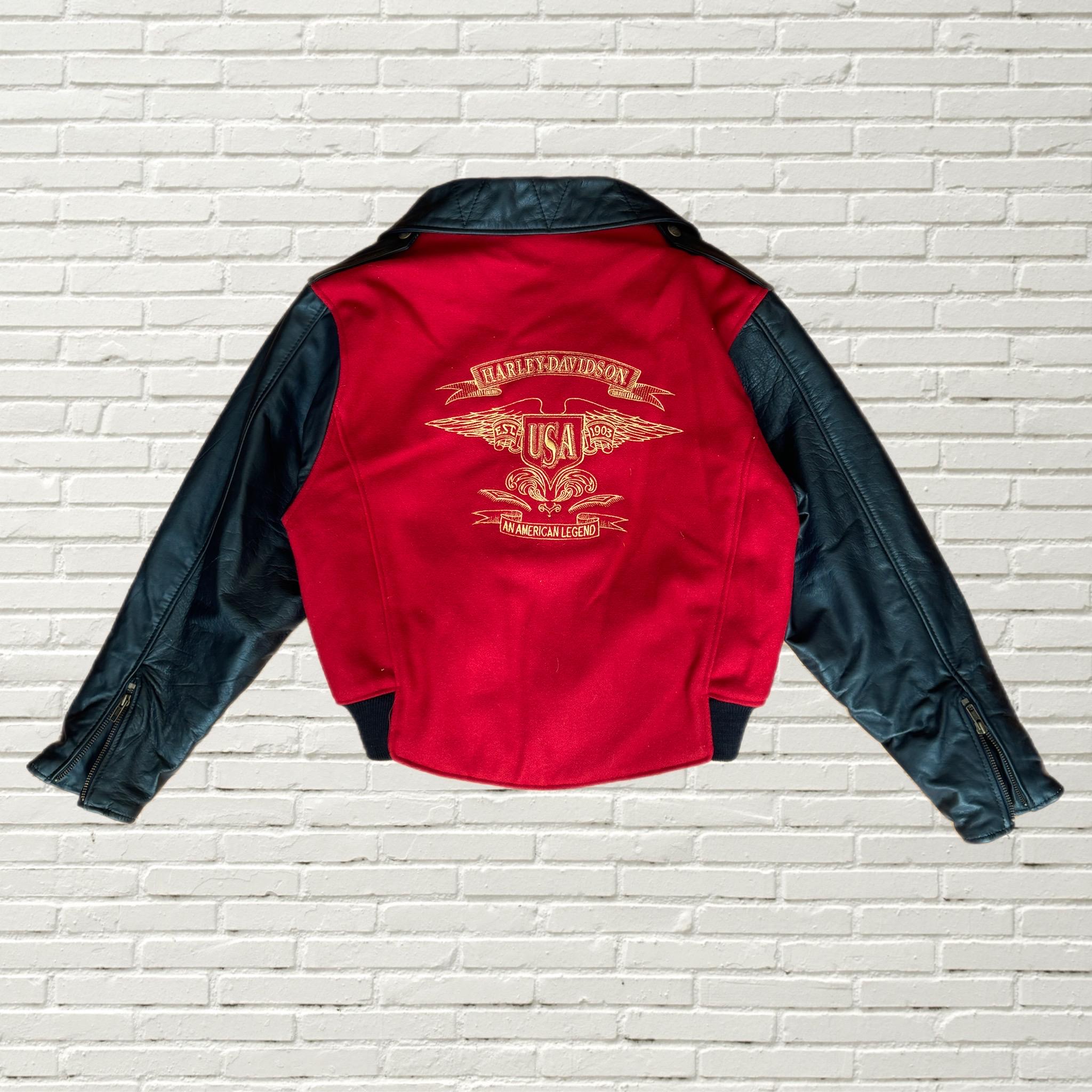Vintage 80s Harley Davidson Moto Jacket - Black Leather Red