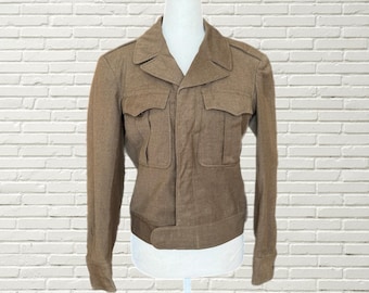 Giacca militare corta in lana color cachi vintage anni '40 - Taglia 34