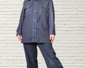 Tailleur pantalone vintage anni '70 - gamba larga blu navy, taglia M