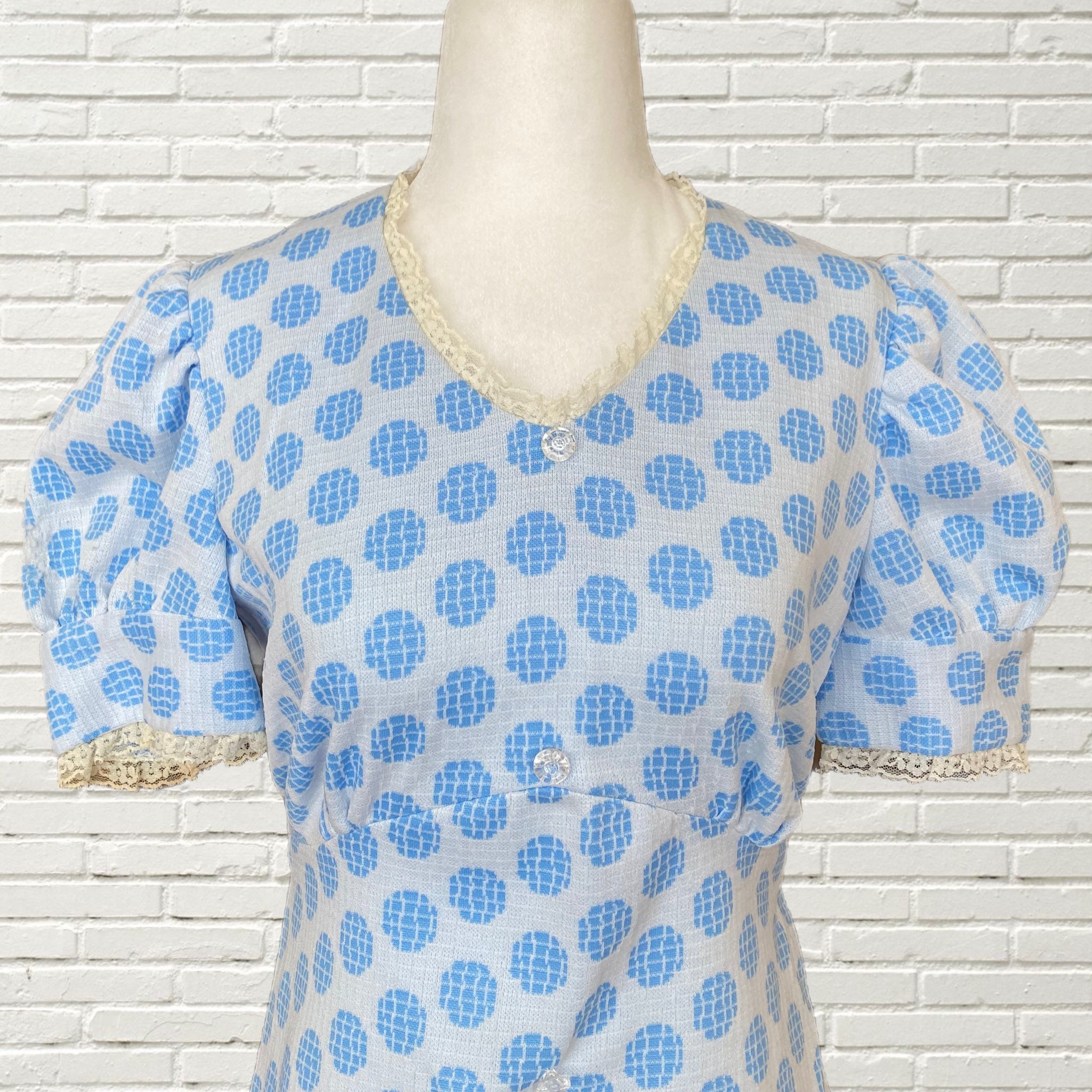 Vintage 2000s blue polka dot babydoll top