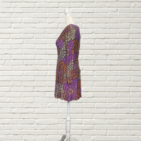 Vintage 70s Purple Mini Dress - Abstract Swirl Pr… - image 2