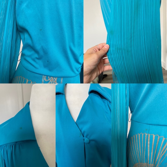 Vintage 70s Alfred Shaheen Maxi Dress - Blue Long… - image 8