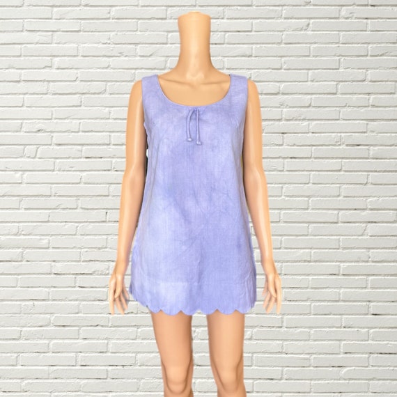 Vintage 60s Purple Mini Tennis Dress - Scalloped … - image 1