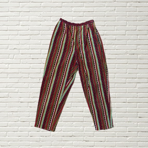 50’s Vintage Stripe Slakcs Vintage 50s Abstract Striped Corduroy Pants - Ultra High Waisted