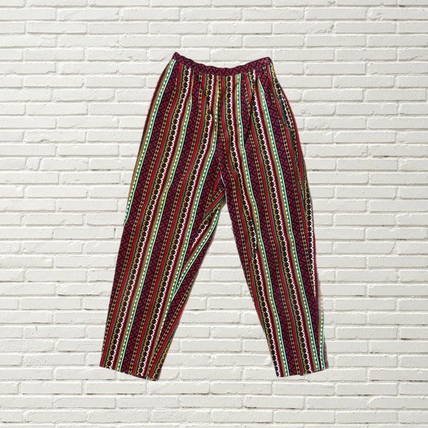 Vintage 50s Abstract Striped Corduroy Pants - ultra high waisted cigarette pant - cropped - xxs