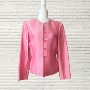 Jaqueta vintage OSCAR de la RENTA dos anos 80 - 90 - Jaqueta sob medida de algodão rosa Bubblegum - tamanho 4
