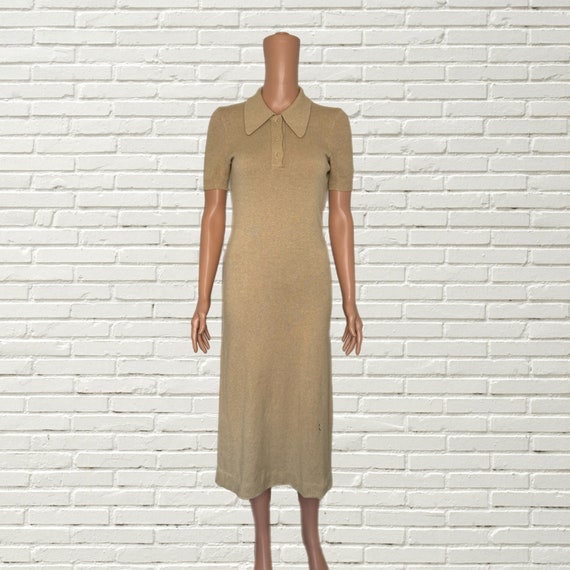 Vintage 70s HALSTON Beige Cashmere Maxi Dress - D… - image 1