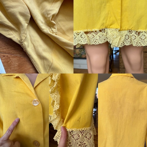 Vintage 60s Mini Dress - Yellow Cotton Long Sleev… - image 8