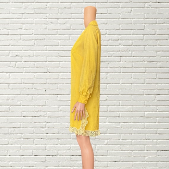 Vintage 60s Mini Dress - Yellow Cotton Long Sleev… - image 3