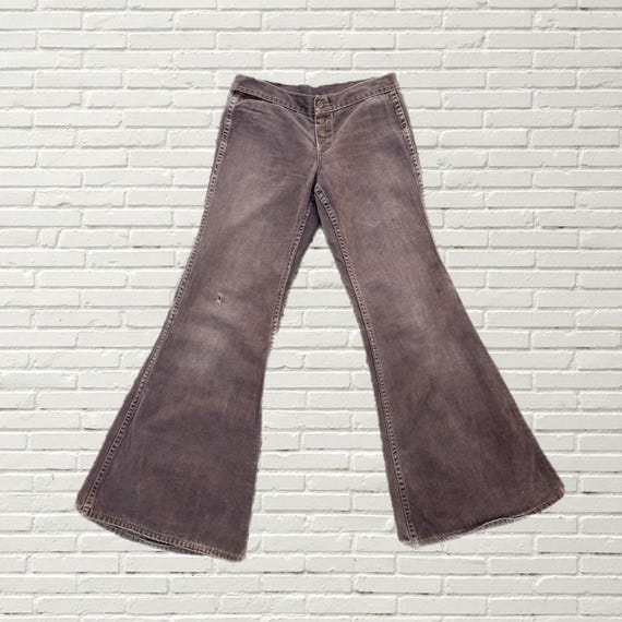 Vintage 70s Brown Bell Bottom Jeans - Low Rise Hip Hugger