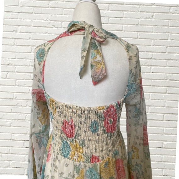 Vintage 70s Maxi Dress - Floral Print Gauze Cotto… - image 6
