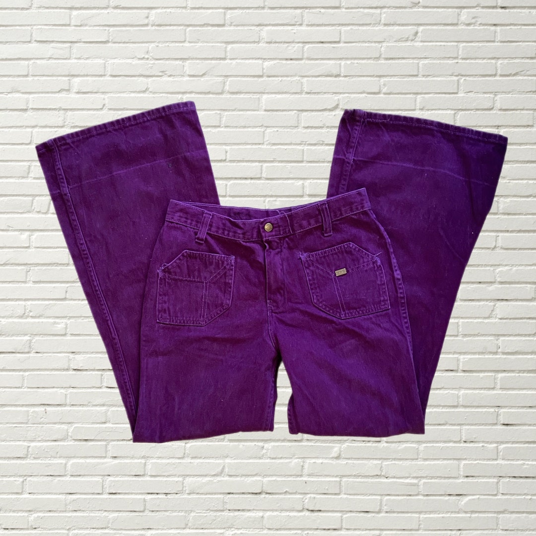 Vintage 70s Purple Bell Bottom Flare Jeans Mid Rise Denim Etsy