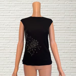 Vintage Y2K Versus Versace Mesh Tank Top - Black w Silver Sequins IT 42 / S