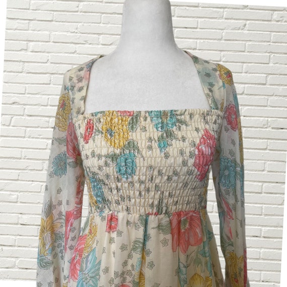 Vintage 70s Maxi Dress - Floral Print Gauze Cotto… - image 3