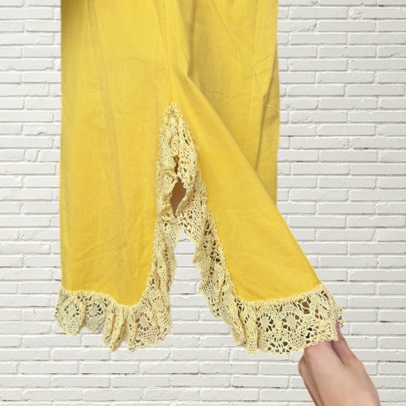 Vintage 60s Mini Dress - Yellow Cotton Long Sleev… - image 4
