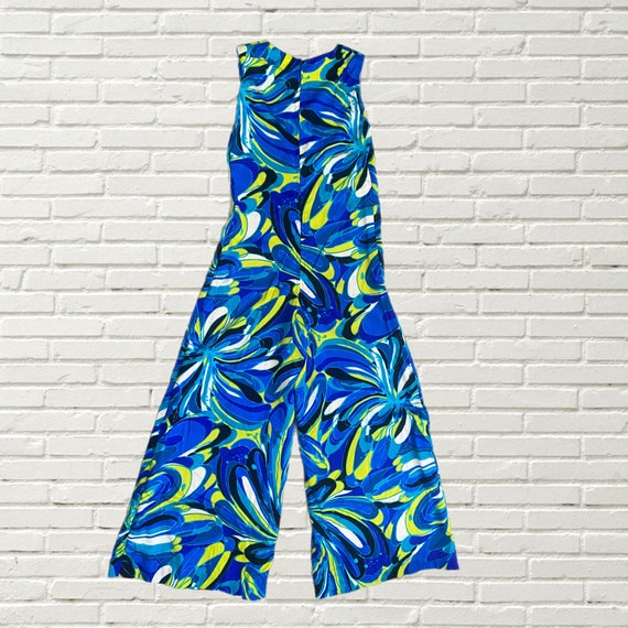 Vintage 70s Jumpsuit - Blue Green Abstract Swirl … - image 5