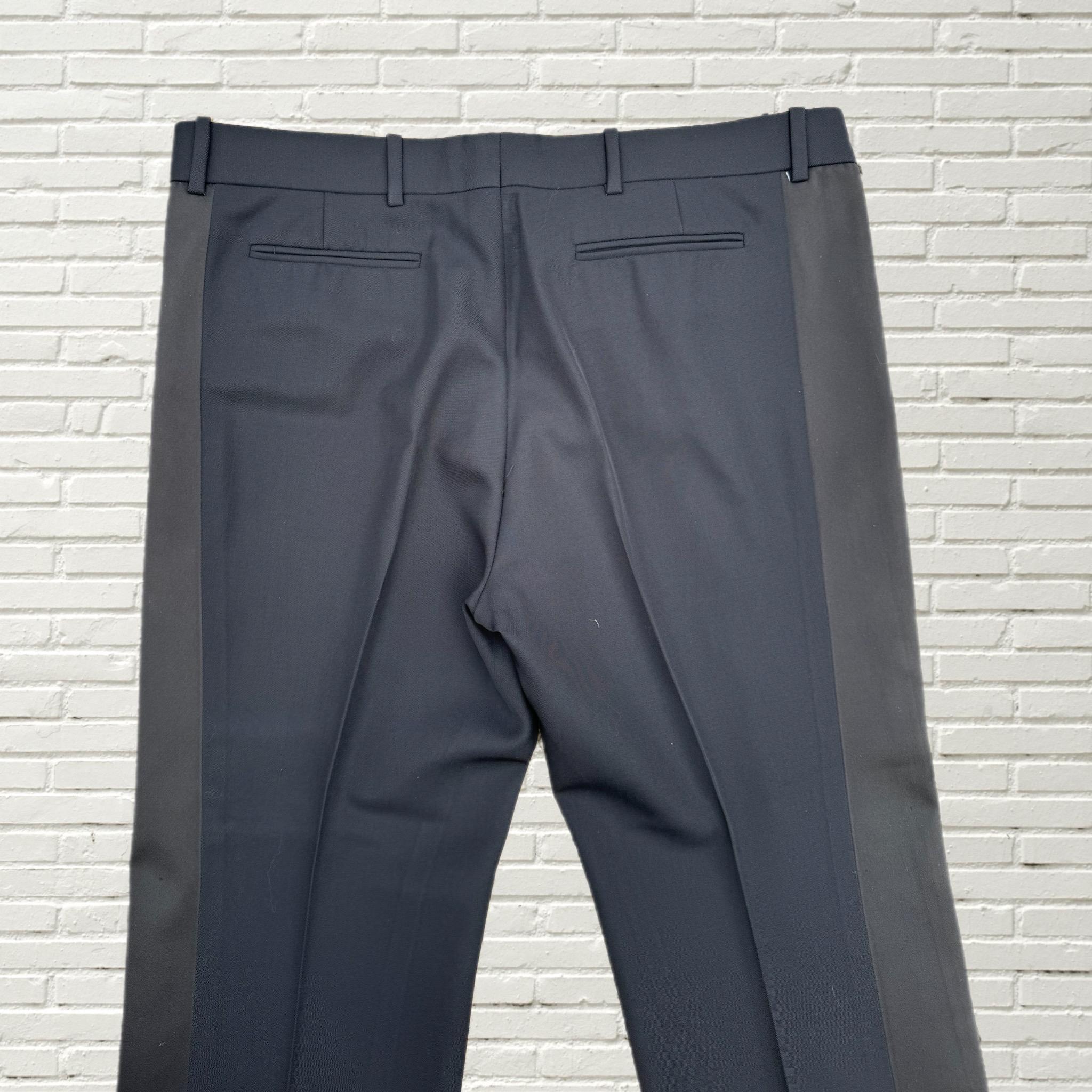 【セリーヌ・CELINE】TROUSER CELINE Black Wool Silk Side Stripe Trouser Pant - Size 44