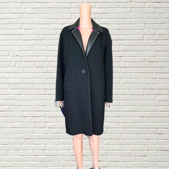 〈 Balenciaga 〉Vintage Wool Coat ＊ Vintage Y2K BALENCIAGA Black Wool Coat - Hot Pink Lining - Leather