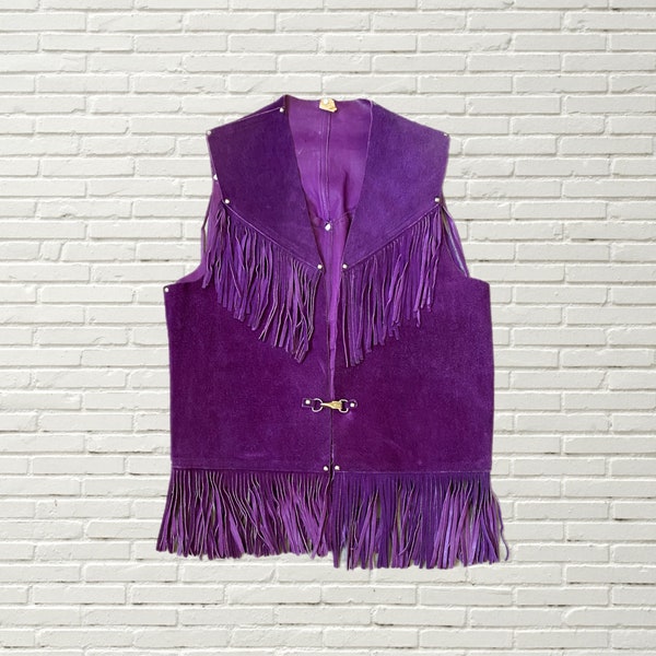 Vintage 60s 70s Purple Suede Leather Fringe Vest - Hippie - size M