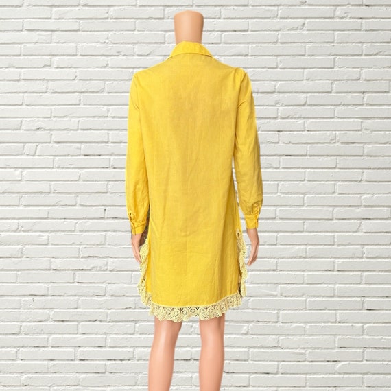 Vintage 60s Mini Dress - Yellow Cotton Long Sleev… - image 5